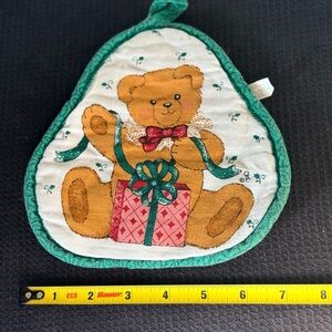 Vintage Teddy Bear Pot Holder with Gift Design Made in Hong Kong Face 100%cotton